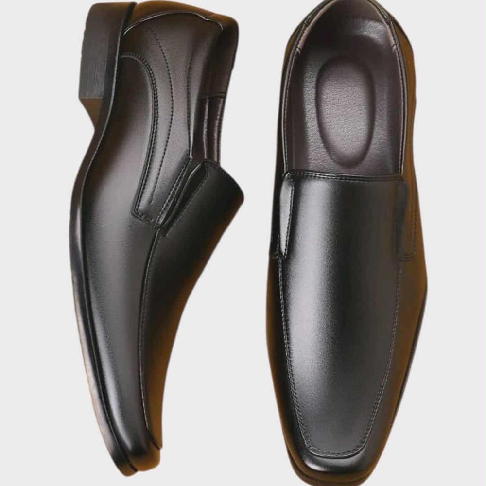 BNWT Men’s Black Leather Square Toe Slip-On Dress Shoes - Picture 4 of 5